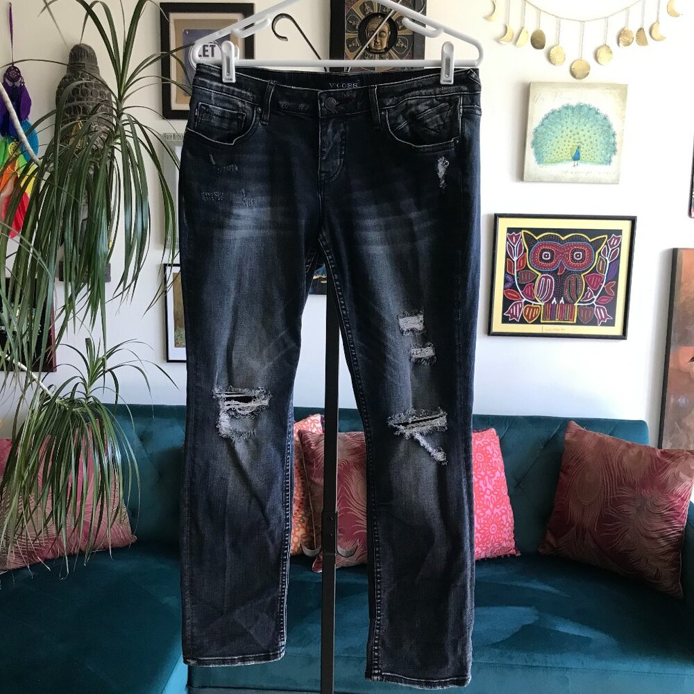 VIGOSS size 29 Distressed Stretch Denim Low Rise The Thompson Tomboy Jeans